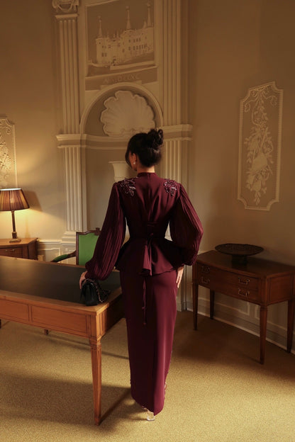 Simple Suit Plum Long Sleeves Evening Dress