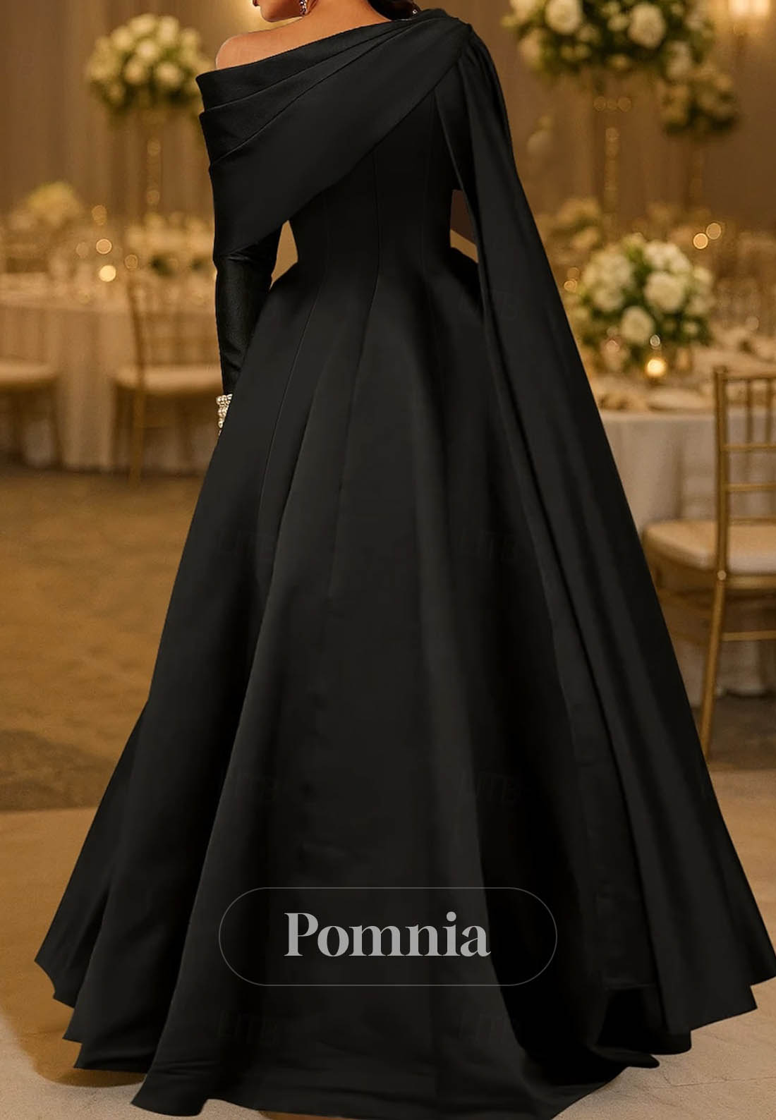 Off Shoulder Formal Wedding Stretch Satin with Pleats Pearls