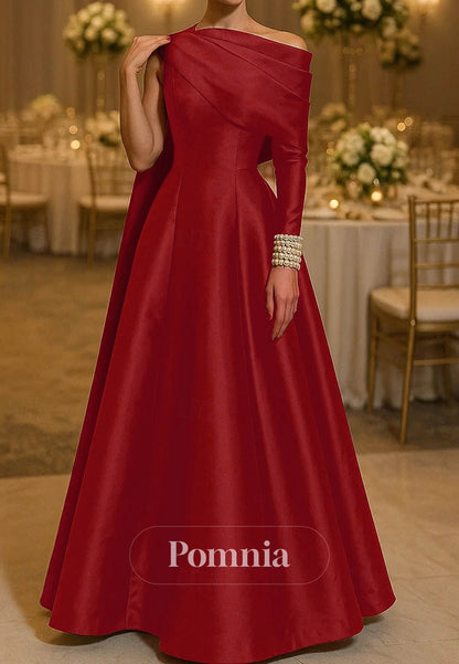 Off Shoulder Formal Wedding Stretch Satin with Pleats Pearls