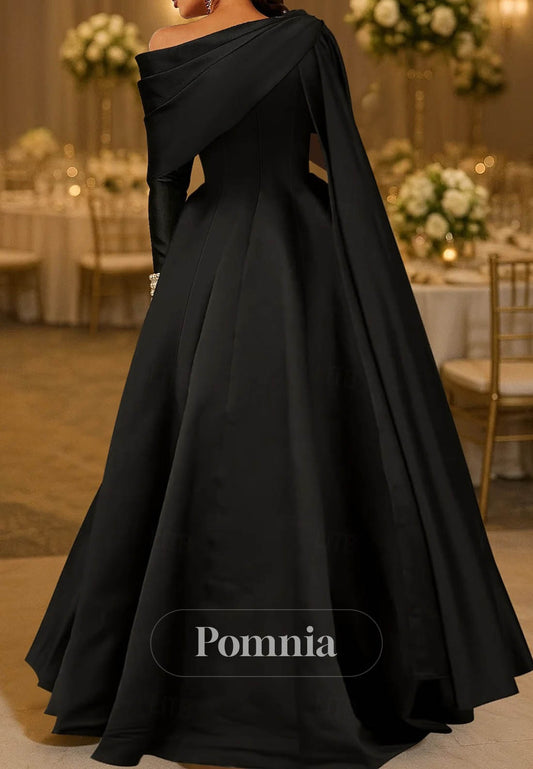 A-Line Floor Length Ball Gown with Cape