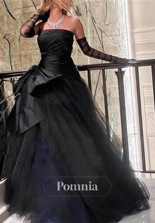 Black A-Line Off-Shoulder Ruffles Lace Prom Dress