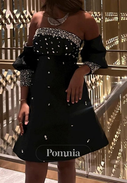 Black A-Line Strapless Sleeveless Beads Homecoming Dress