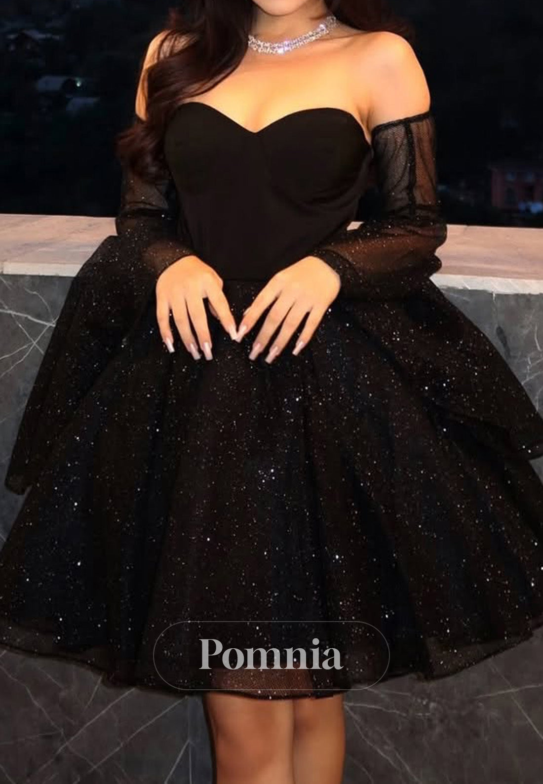 Black A-Line Sweetheart Corset Empire-Waist Homecoming Dress