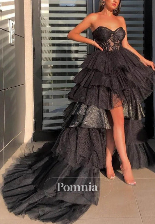 Black A-Line Sweetheart Sleeveless Ruffles Prom Dress