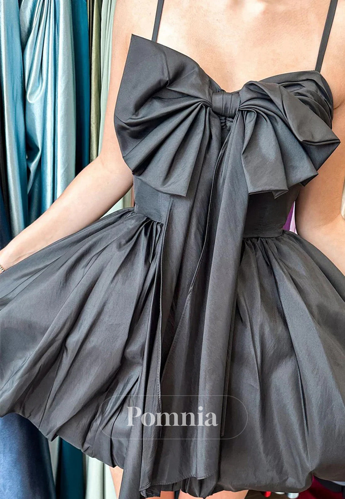 A-Line Straps Short Homecoming Bubble Dress with Bow