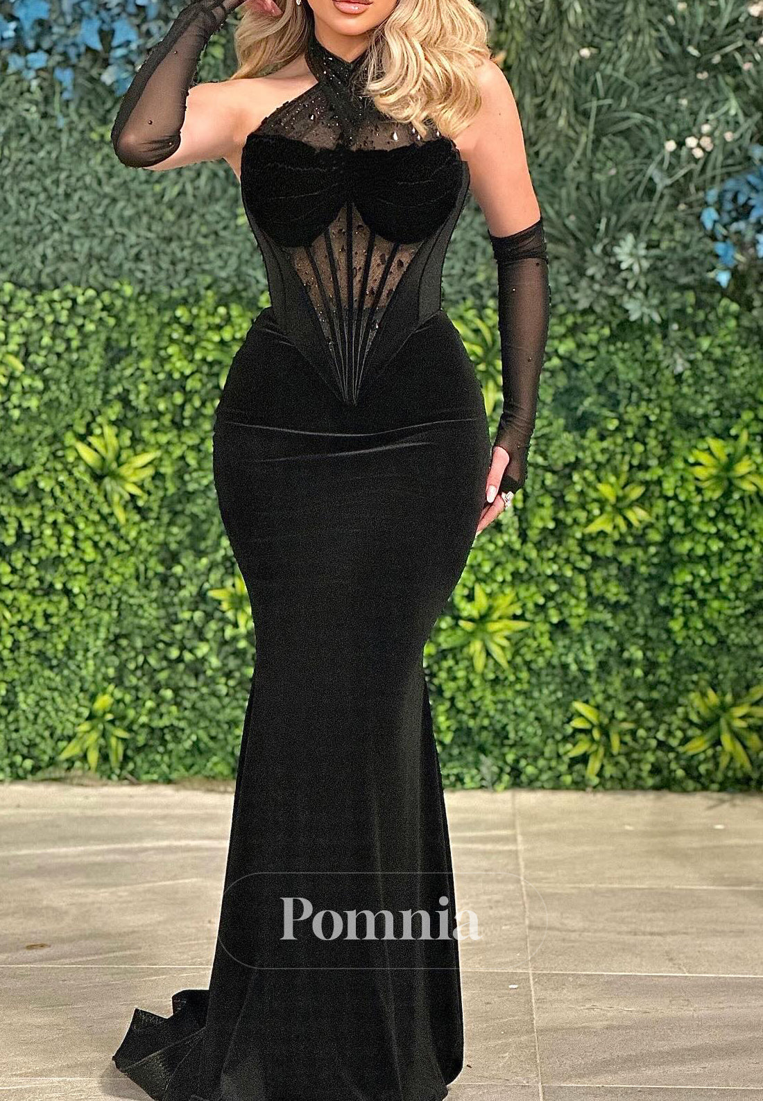 Black Halter Sleeveless Corset Tulle Evening Dress