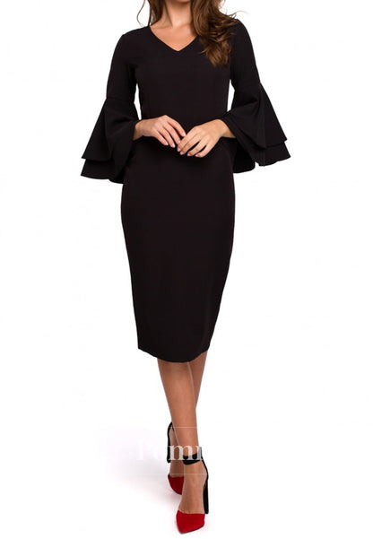 Black Long Sleeves Scoop Knee-Length Cocktail Dress