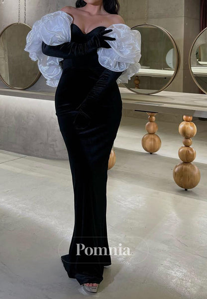 Black Off-Shoulder Half Sleeves Sheath Evening Dress