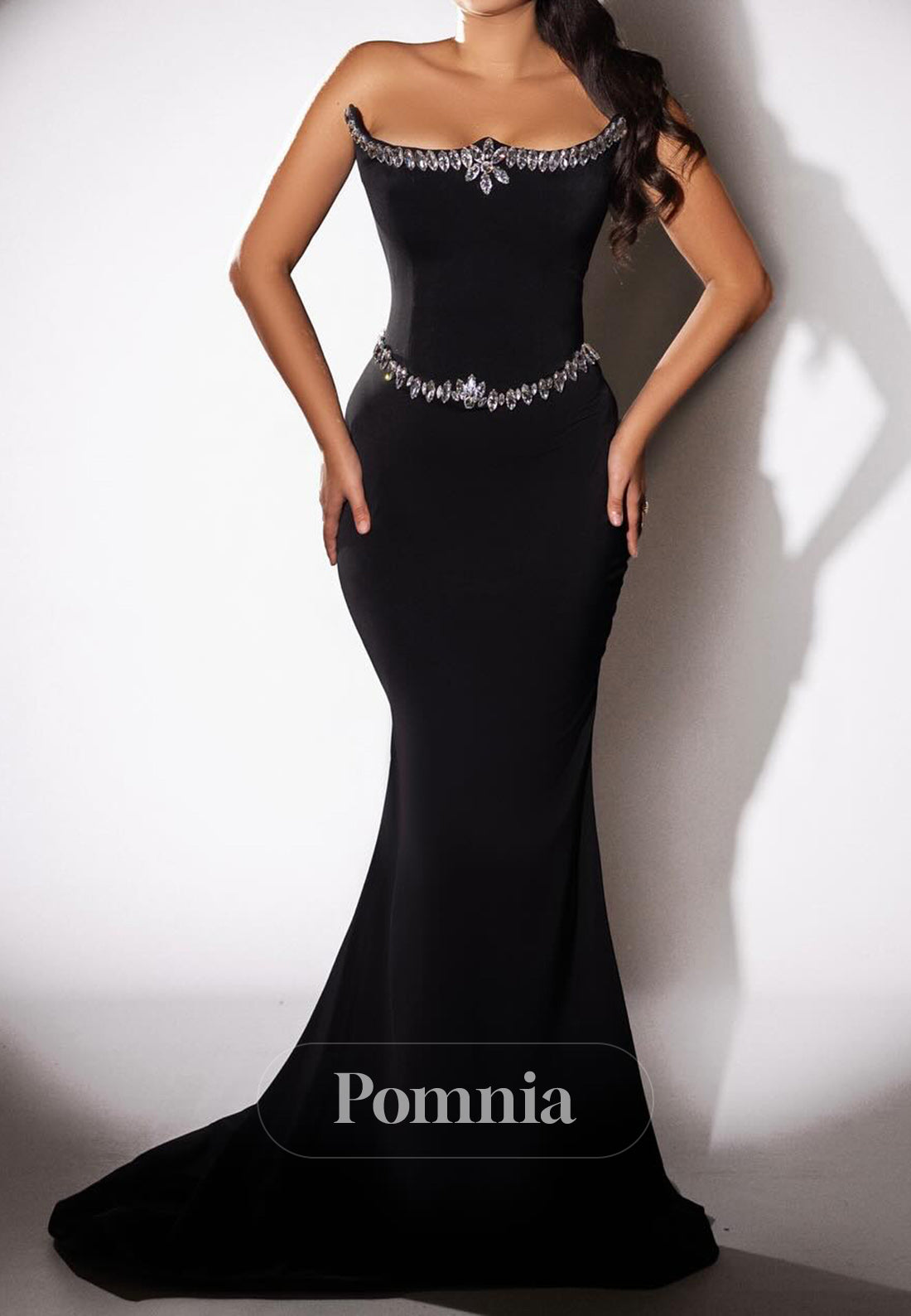Black Scoop Strapless Sleeveless Mermaid Evening Dress