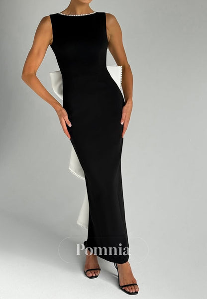 Black Sleeveless Scoop Bowknot Backless Evening Dress
