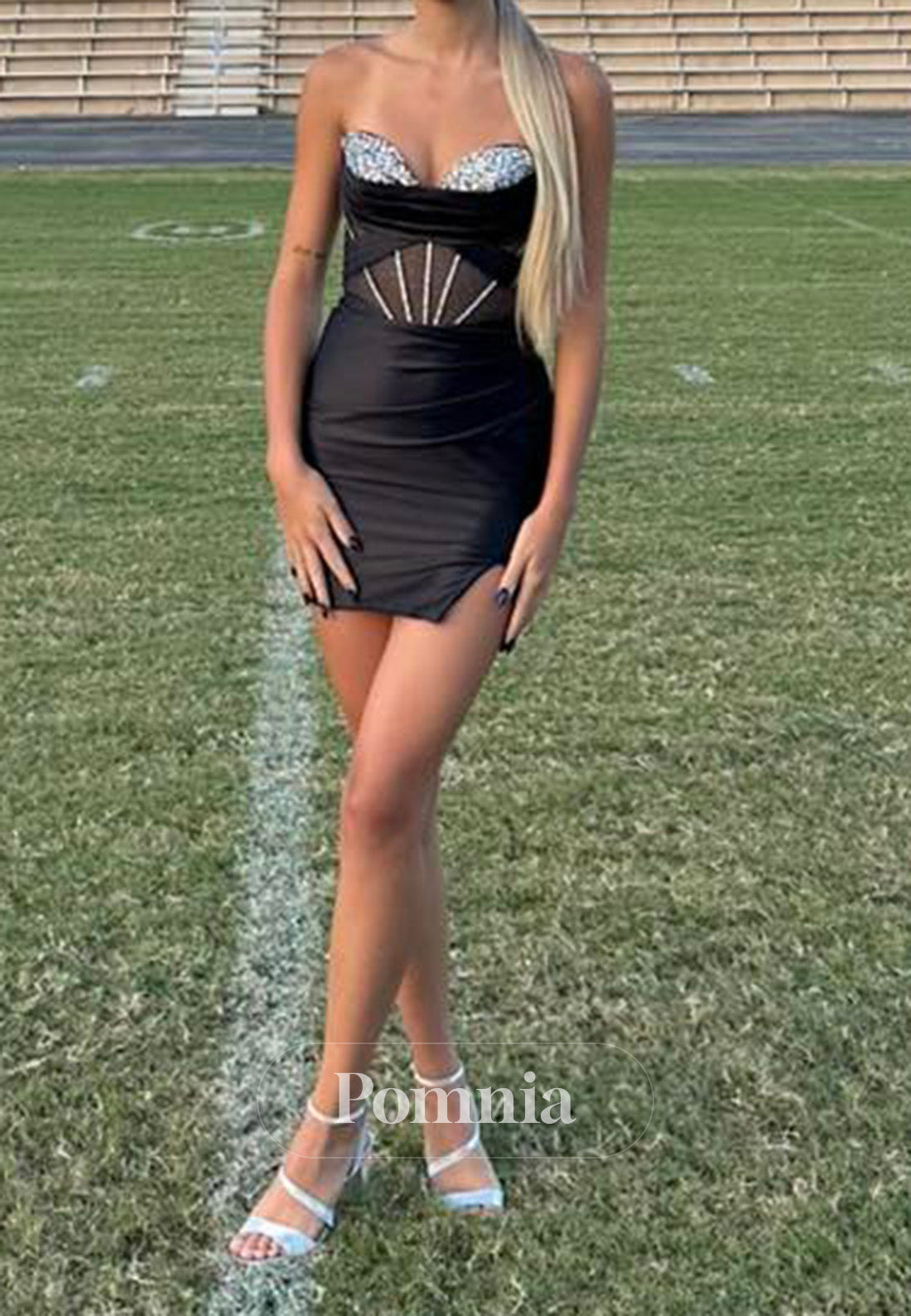 Black Sleeveless Strapless Beads Corset Homecoming Dress