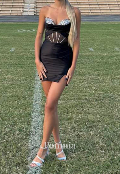 Black Sleeveless Strapless Beads Corset Homecoming Dress