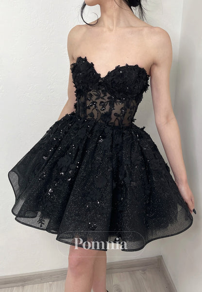 Black Sleeveless Strapless Corset Tulle Wedding Dress