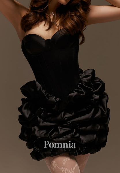 Black Sleeveless Strapless Ruched Appliques Homecoming Dress