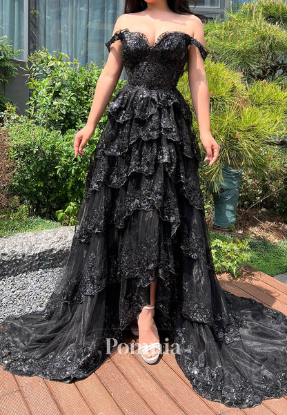 Black Sleeveless Strapless Ruffles Empire-Waist Prom Dress