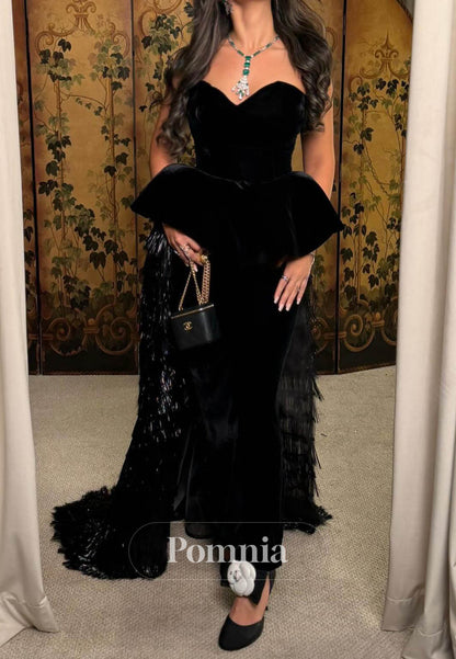 Black Sleeveless Strapless Sequins Corset Prom Dress