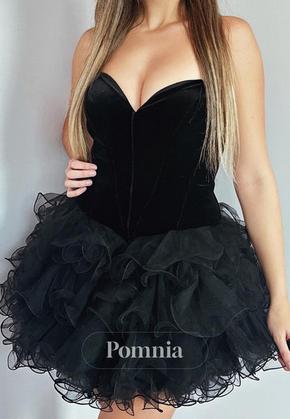 Black Sleeveless Sweetheart Ruffles Short Homecoming Dress