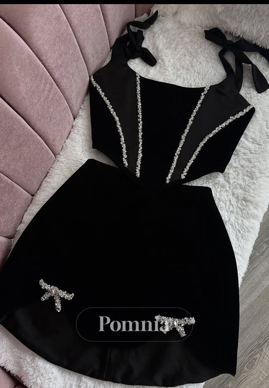 Black Spaghetti Straps Scoop Sequins Mini Homecoming Dress