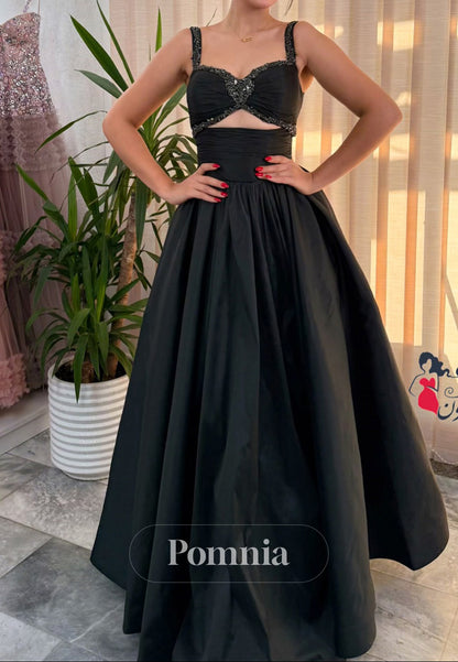 Black Spaghetti Straps Sweetheart A-Line Prom Dress