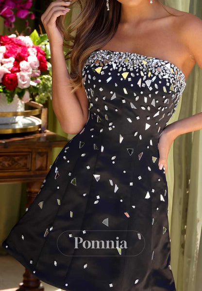 Black Strapless Sleeveless Sequins Short Homecoming Dress