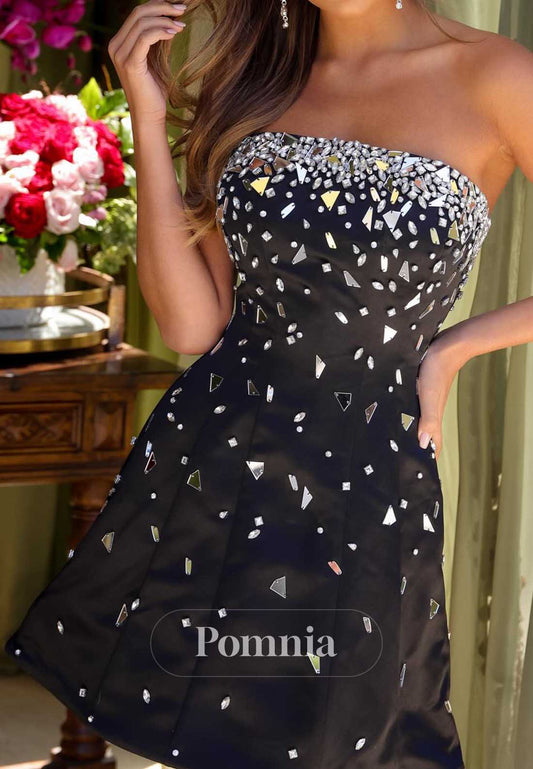Black Strapless Sleeveless Sequins Short Homecoming Dress
