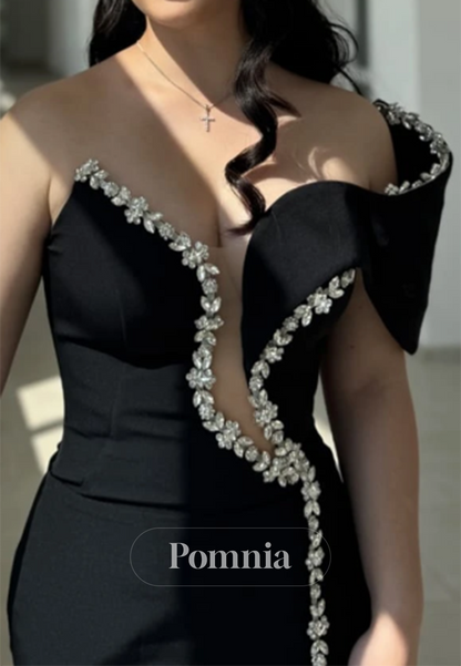 Black Sweetheart Sleeveless Slit Beads Prom Dress