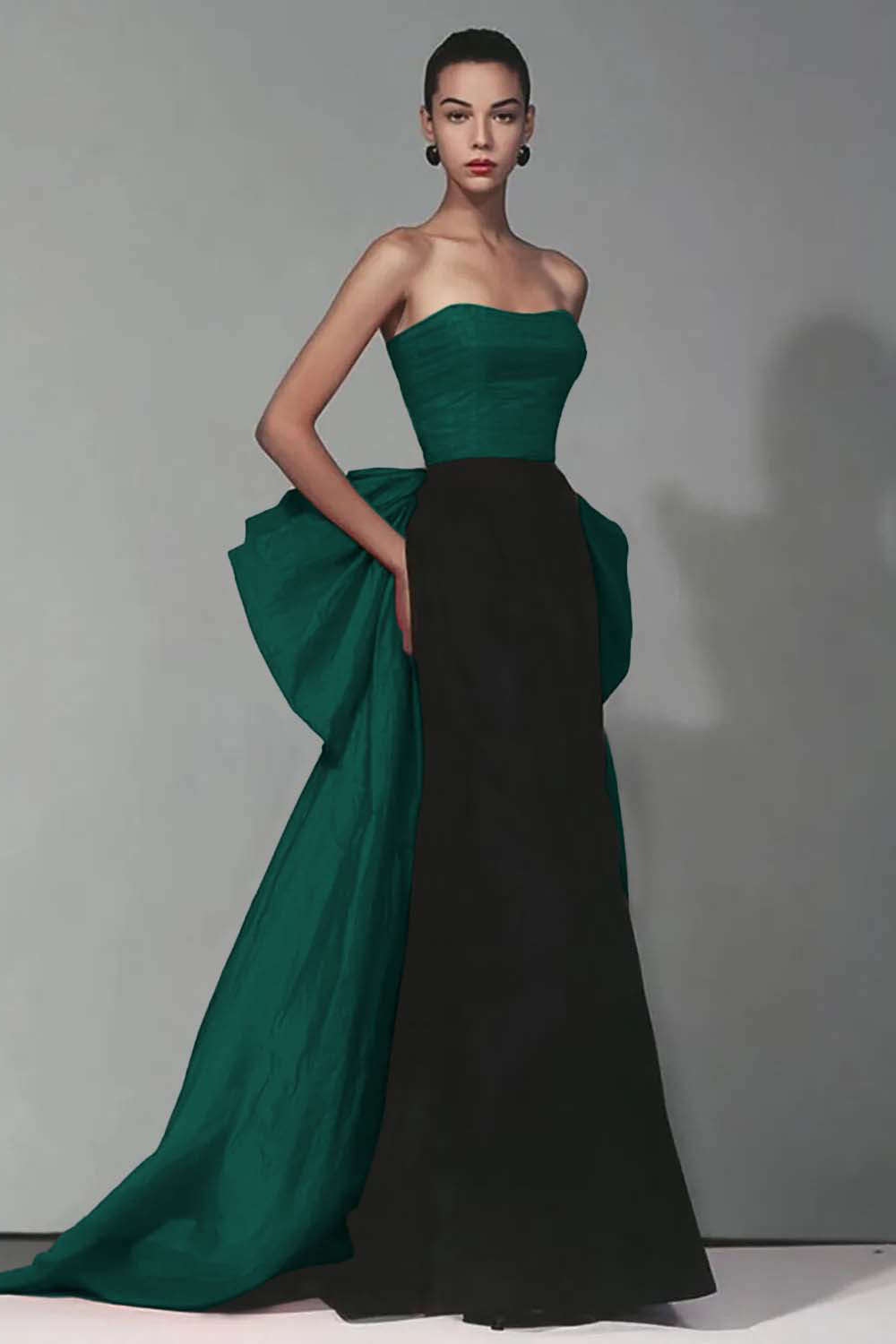 Black and Red Strapless Mermaid Long Formal Dress with Bow