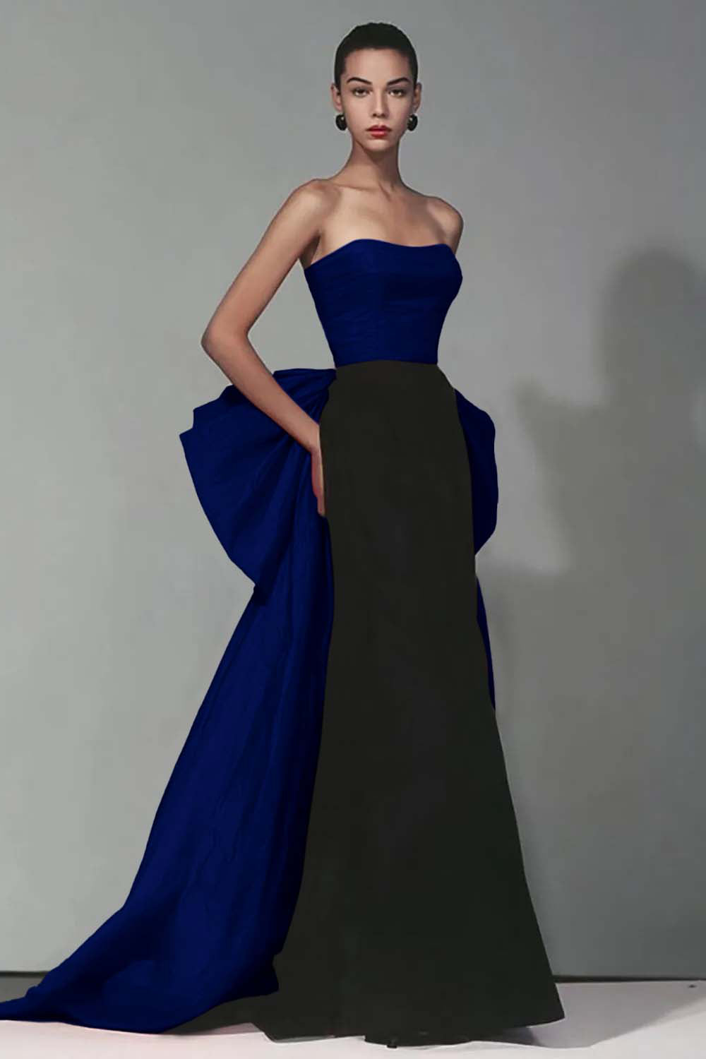 Black and Red Strapless Mermaid Long Formal Dress with Bow