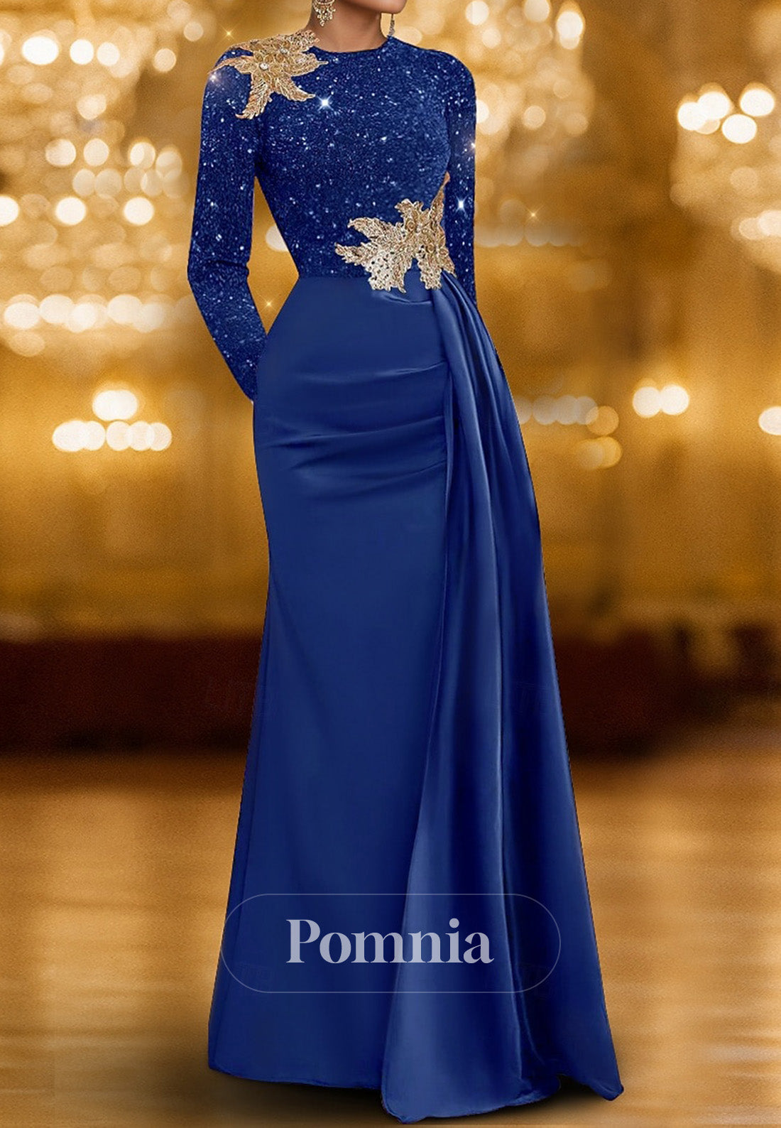 Elegant Dress Floor-Length Long Sleeves Crew Neck Mother of the Bride Dress