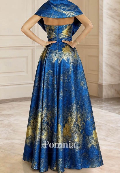 A-Line Evening Gown Short Sleeve Queen Anne Pocket Nylon