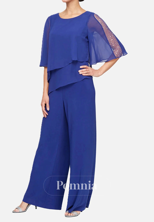 Blue Jay Long Sleeves Scoop Jumpsuit  Mother of the Bride Dress