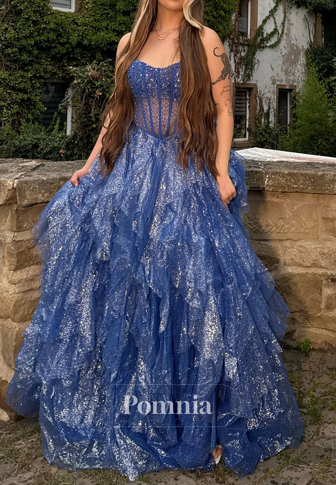Blue Jay Sleeveless Strapless Corset Tulle Prom Dress