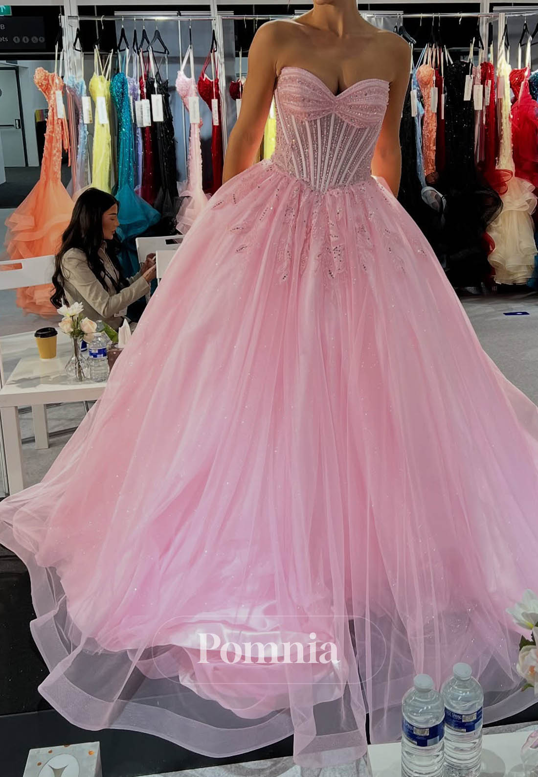 Blushing Pink Sweetheart Sleevless Corset Tulle Prom Dress