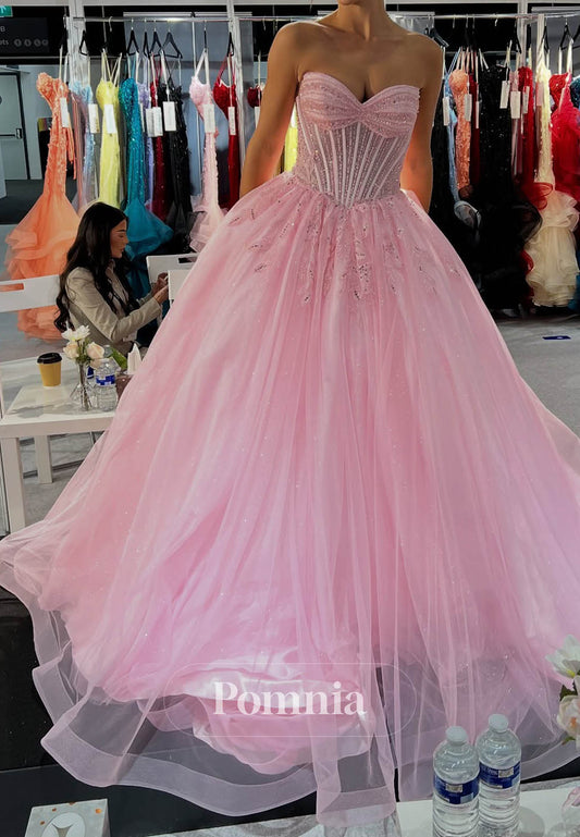 Blushing Pink Sweetheart Sleevless Corset Tulle Prom Dress