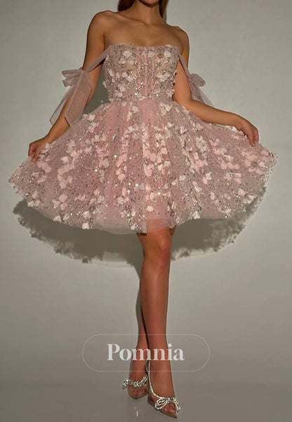 Blushing Pink A-Line Corset Appliques Homecoming Dress