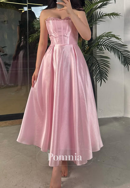 Blushing Pink A-Line Sleeveless Strapless Sequins Prom Dress