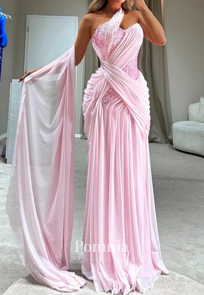 Blushing Pink Asymmetrical Sleeveless Ruched A-Line Evening Dress