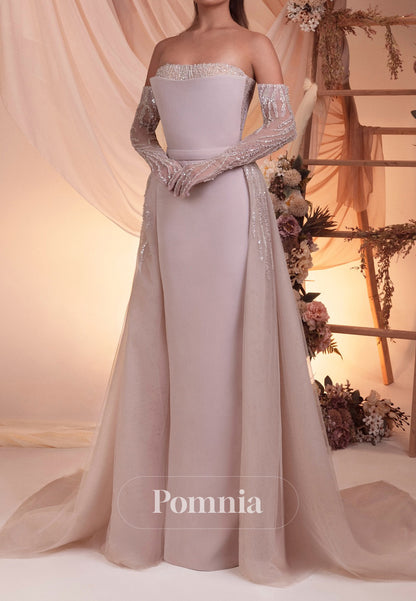 Blushing Pink Half Sleeves Off-Shoulder A-Line Evening Dress