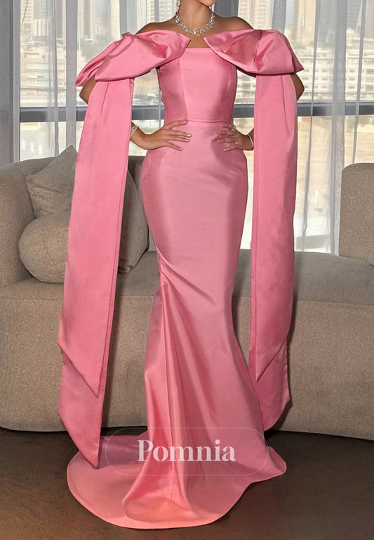 Blushing Pink Off-Shoulder Bowknt Ruched Prom Dress