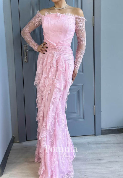 Blushing Pink Off-Shoulder Ruffles A-Line Prom Dress