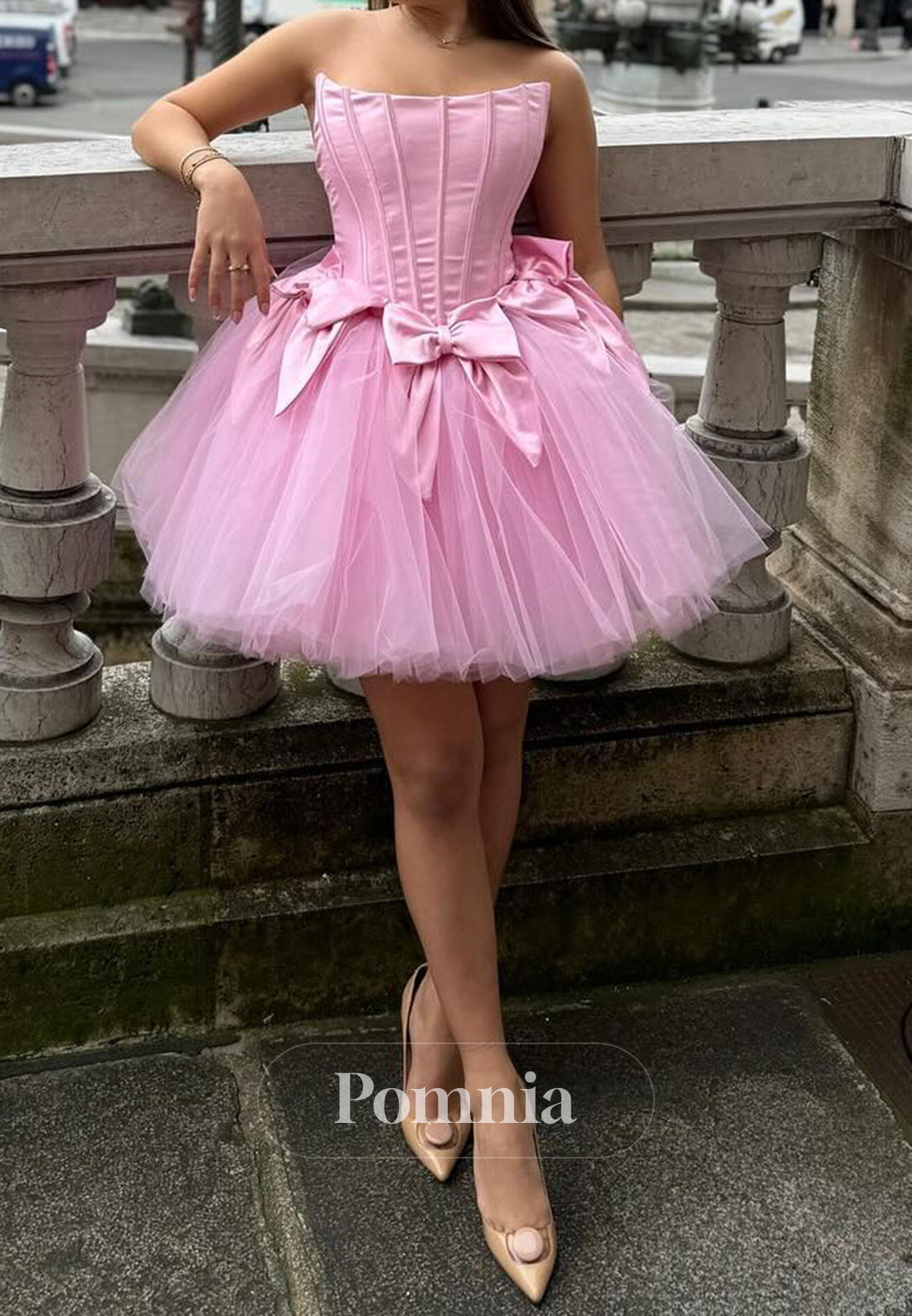 Blushing Pink Scoop Sleeveless Bowknot Homecoming Dress