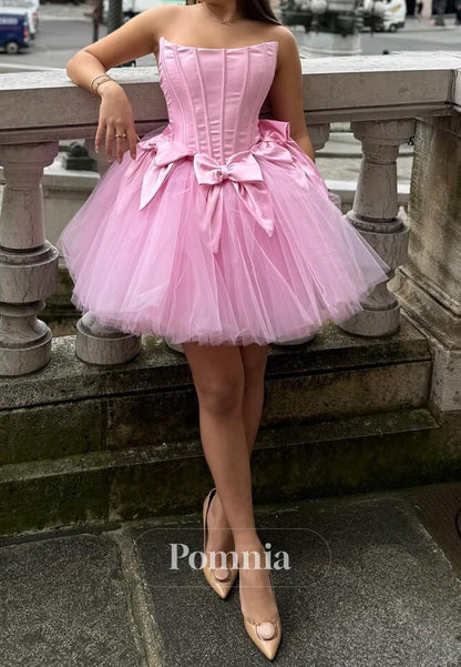 Blushing Pink Scoop Sleeveless Bowknot Homecoming Dress