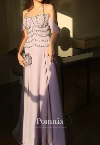 Blushing Pink Sequins A-Line Empire-Waist Evening Dress