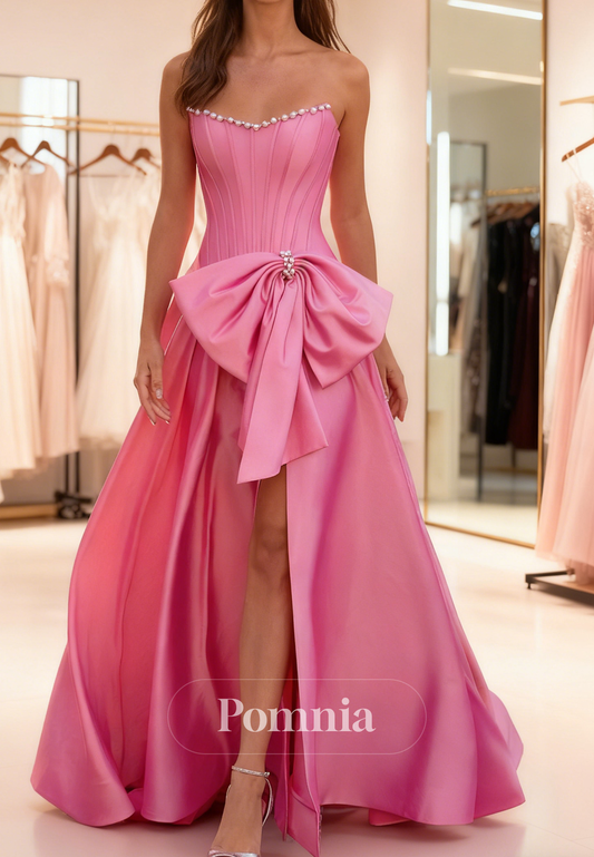 Blushing Pink Sleeveless  Scoop Bowknot A-Line Prom Dress