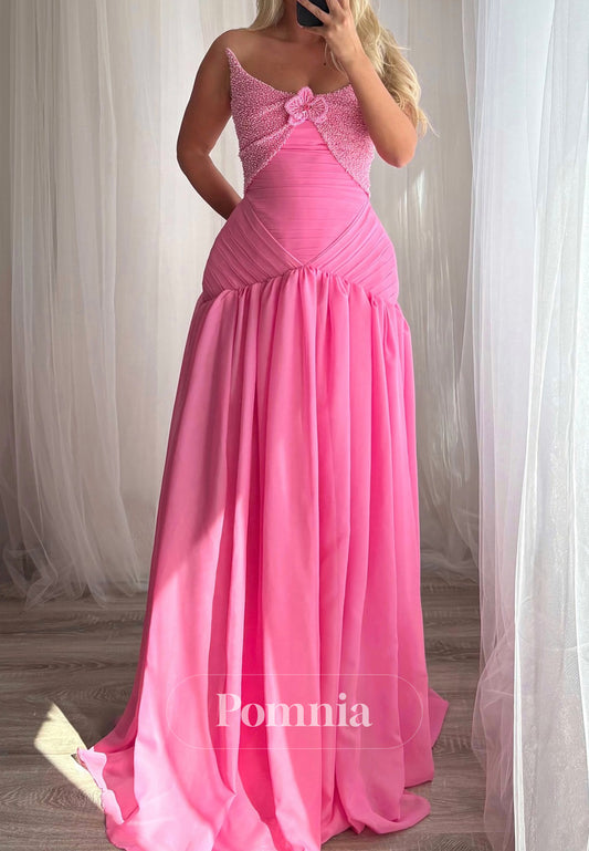 Blushing Pink Sleeveless Scoop Floral Appliques Prom Dress