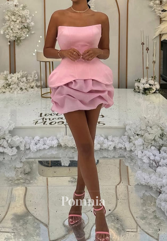 Blushing Pink Sleeveless Strapless Appliques Homecoming Dress