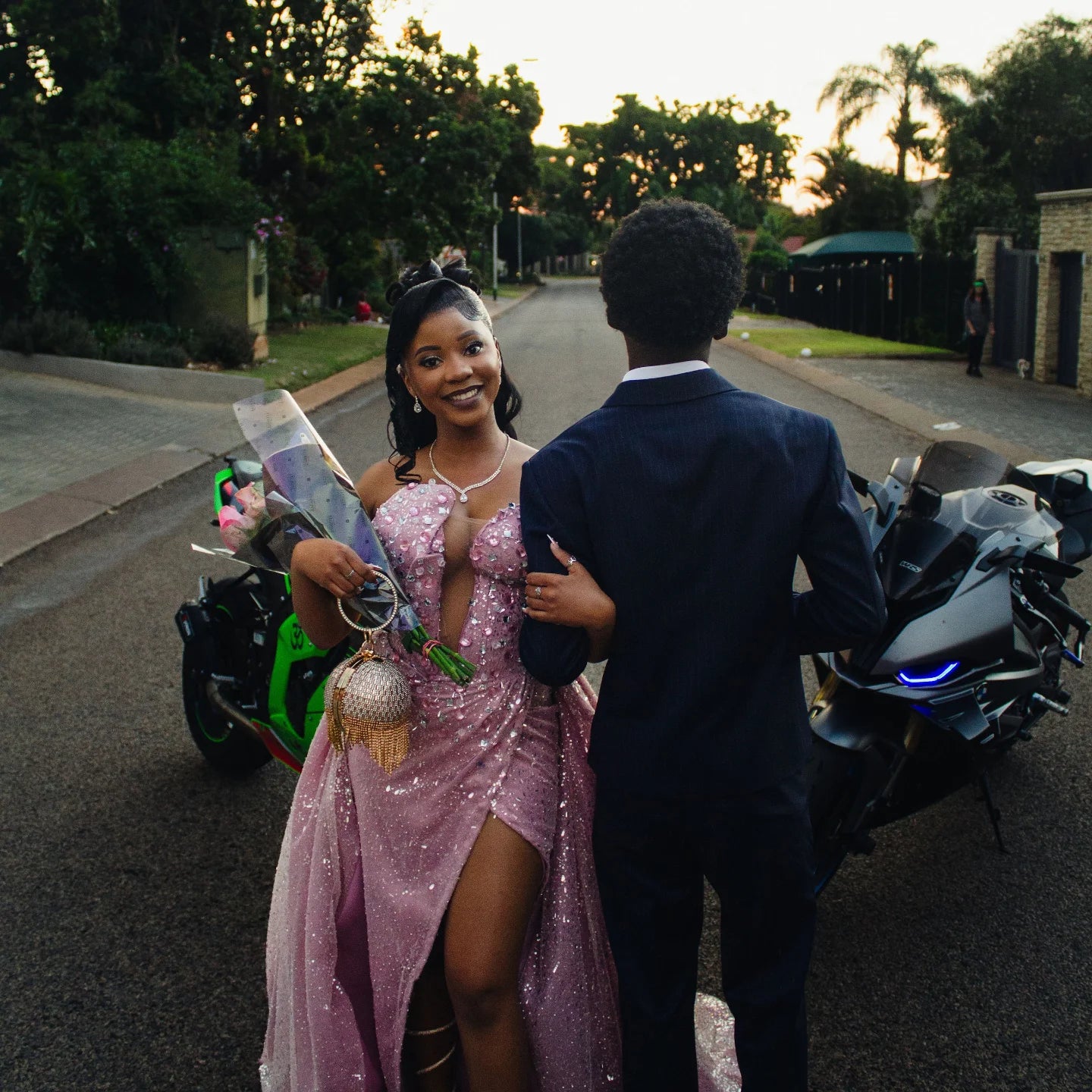 Blushing Pink Sleeveless Strapless Beads Slit Prom Dress