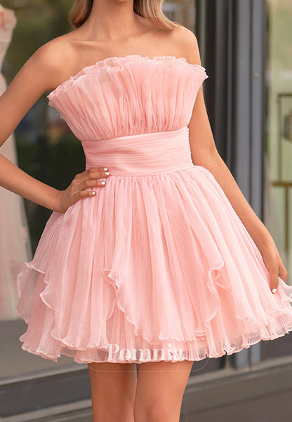 Blushing Pink Sleeveless Strapless Empire-Waist Homecoming Dress