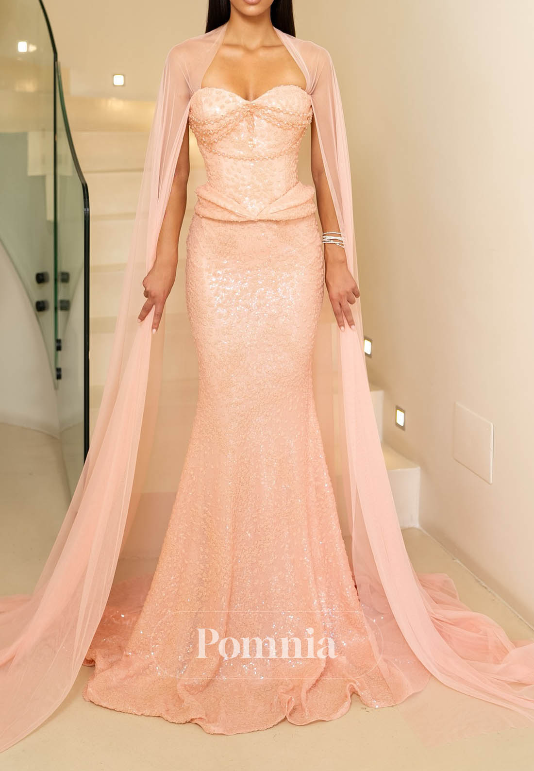 Blushing Pink Sleeveless Strapless Evening Dress