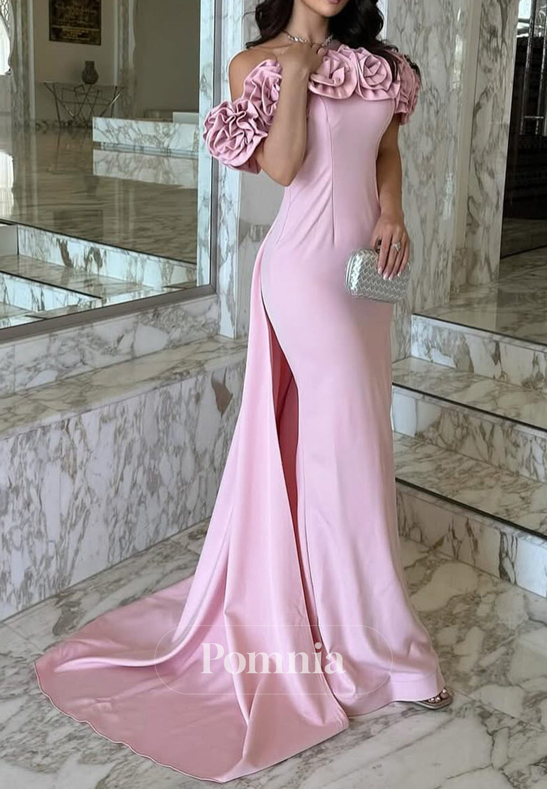 Blushing Pink Sleeveless Strapless Ruched Evening Dress